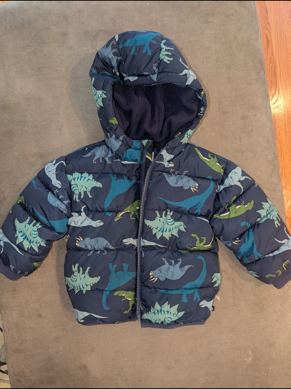 Kids Gap Dinosaur Puffer Jacket - Navy/Blue/Green